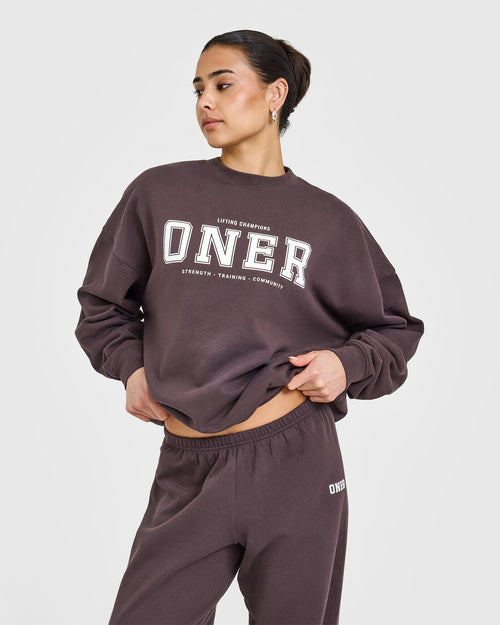 Oner Modal Mid Weight Sweatshirt With Printed Logo | Umber Brown
