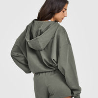 Lightweight Zip Through Hoodie with Graphic | Dark Khaki