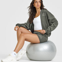 Lightweight Zip Through Hoodie with Graphic | Dark Khaki