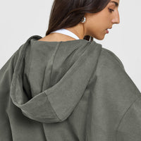 Lightweight Zip Through Hoodie with Graphic | Dark Khaki