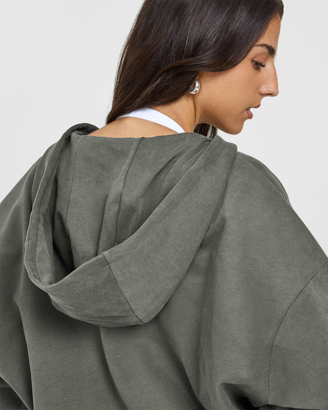 Lightweight Zip Through Hoodie with Graphic | Dark Khaki