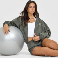 Lightweight Zip Through Hoodie with Graphic | Dark Khaki