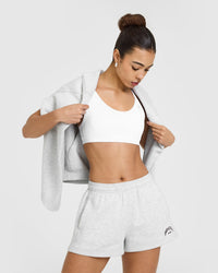 Foundations Oversized Shorts With Printed Graphic | Light Grey Marl