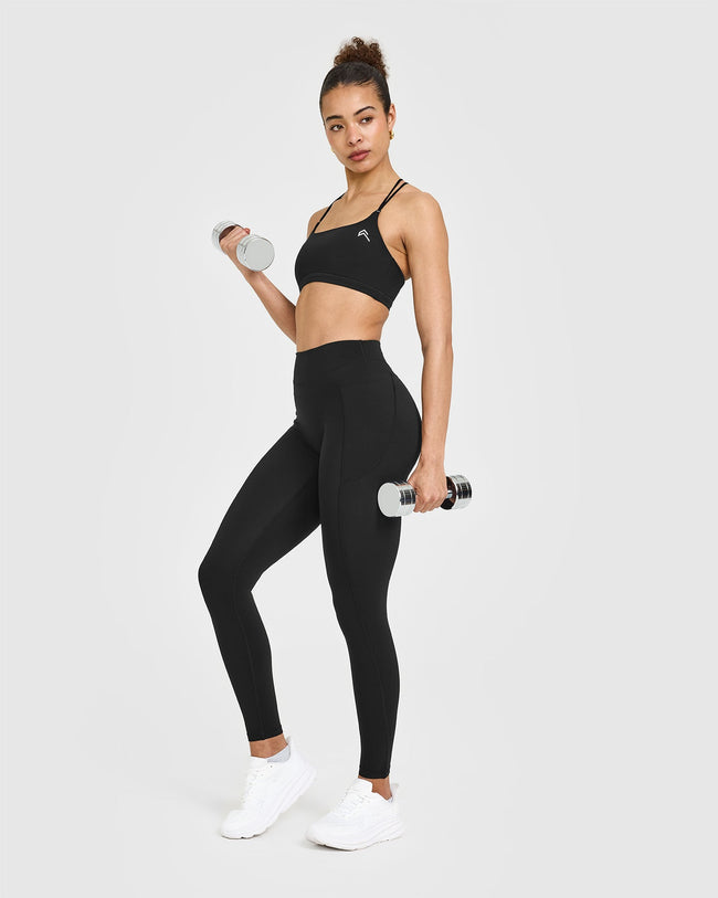 UnifiedMove™ High Waisted Pocket Leggings White Logo | Black