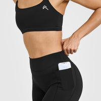 UnifiedMove™ High Waisted Pocket Leggings White Logo | Black