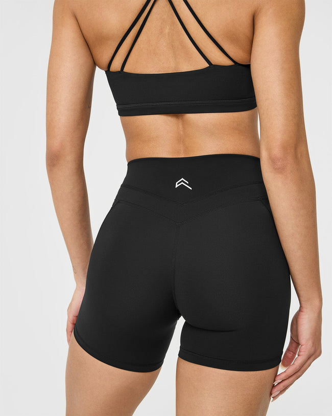 UnifiedMove™ High Waisted Pocket Shorts 6" White Logo | Black