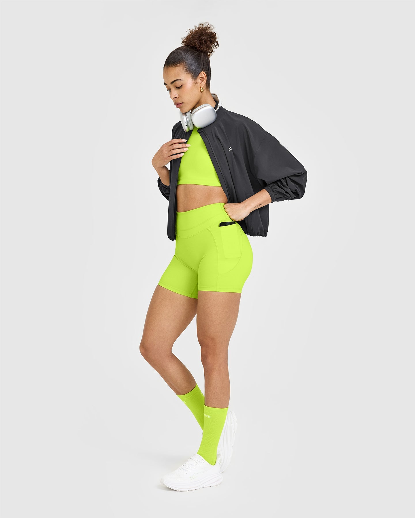 Unified High Waisted Pocket Shorts 6" | Charged Lime Green