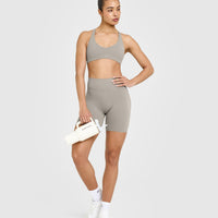 SoftMotion™ Cycling Shorts 8" with White Logo | Warm Sand