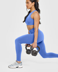 EffortlessLift™ Seamless Leggings with White Logo | Glaucous Blue