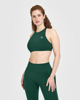 EasyLift™ High Neck Sports Bra with White Logo | Racing Green