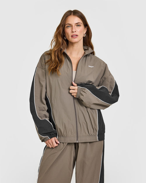 Oner Modal Oversized Piped Woven Track Jacket | Moss Brown