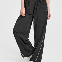 Oversized Piped Woven Straight Leg Track Bottoms | Soft Black