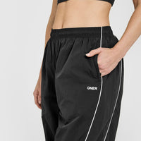 Oversized Piped Woven Straight Leg Track Bottoms | Soft Black
