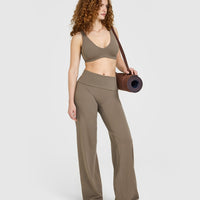 SoftMotion™ Fold Over Straight Leg Bottoms with White Logo | Moss Brown