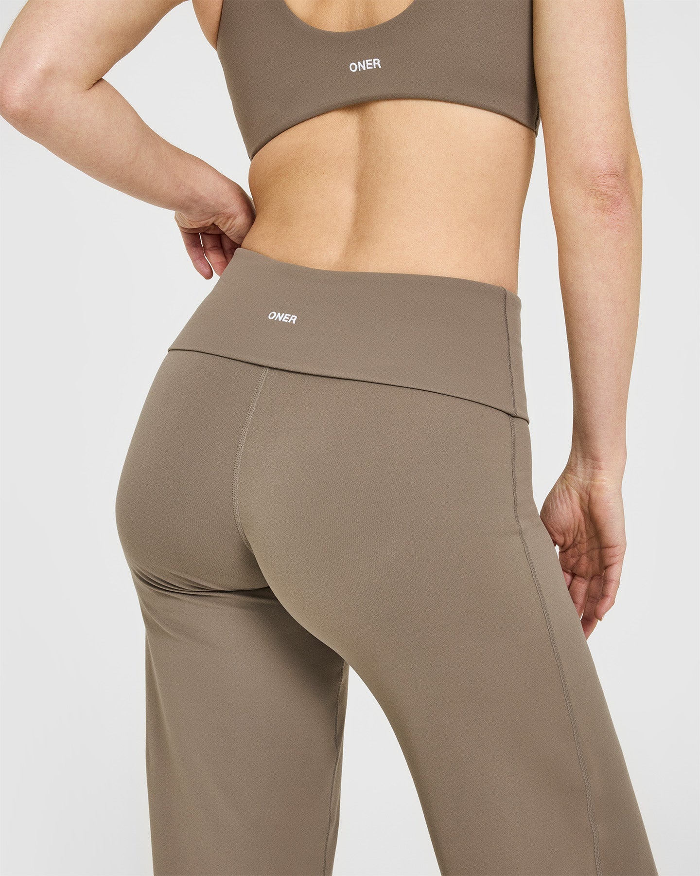 SoftMotion™ Fold Over Straight Leg Bottoms with White Logo | Moss Brown