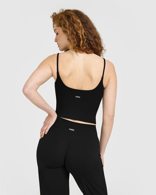 SoftMotion™ Strappy Mid Vest with Built in Bra Shelf | Black