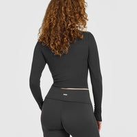 Mellow™ Rib Mid Long Sleeve Cardigan | Soft Black