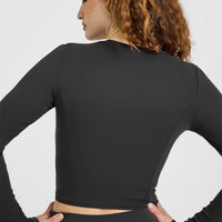 Mellow™ Rib Mid Long Sleeve Cardigan | Soft Black