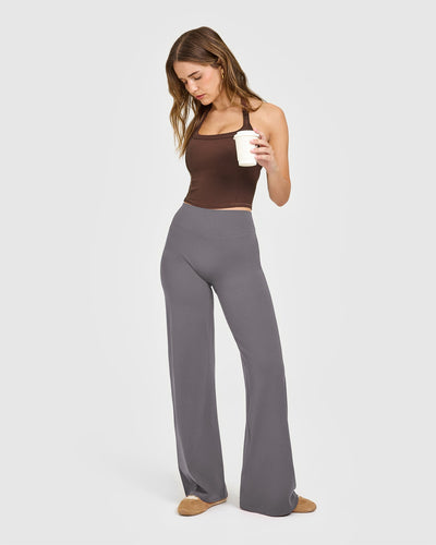 Mellow™ Rib Halter Neck Mid Vest with Built in Bra Shelf | Copper Brown