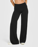 SoftMotion™ Fold Over Straight Leg Bottoms with White Logo | Black