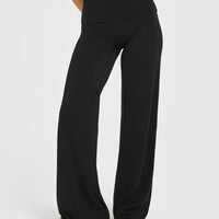 SoftMotion™ Fold Over Straight Leg Bottoms with White Logo | Black