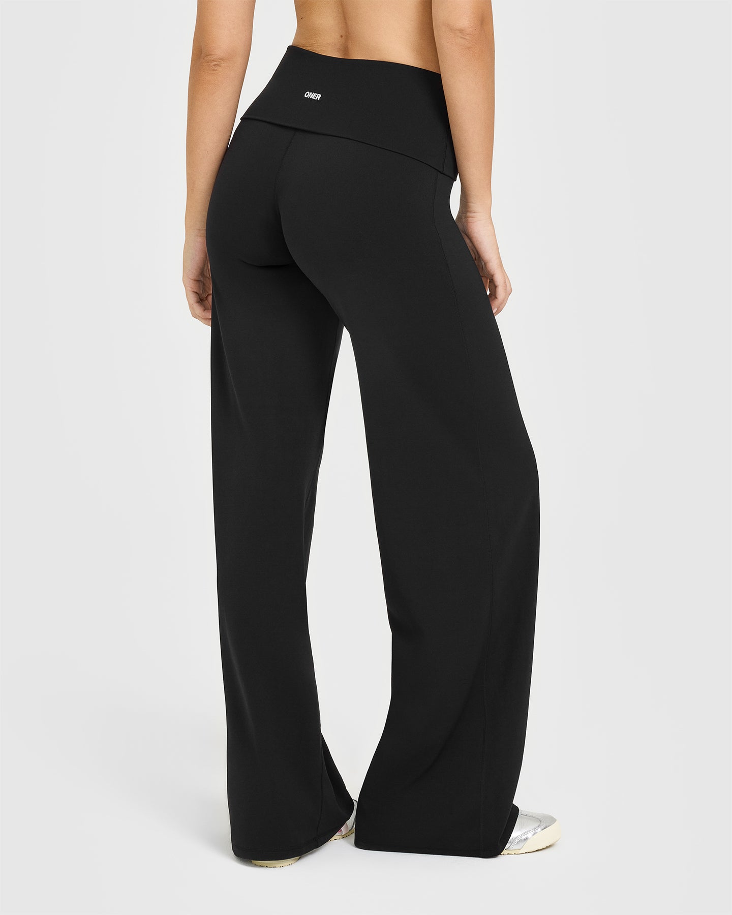 SoftMotion™ Fold Over Straight Leg Bottoms with White Logo | Black