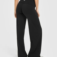 SoftMotion™ Fold Over Straight Leg Bottoms with White Logo | Black