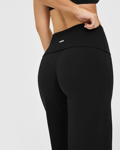 SoftMotion™ Fold Over Straight Leg Bottoms with White Logo | Black