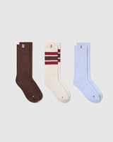 Stripe Slouchy Socks 3 Pack | Ruby Red/ Espresso Brown