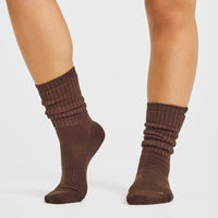 Stripe Slouchy Socks 3 Pack | Ruby Red/ Espresso Brown