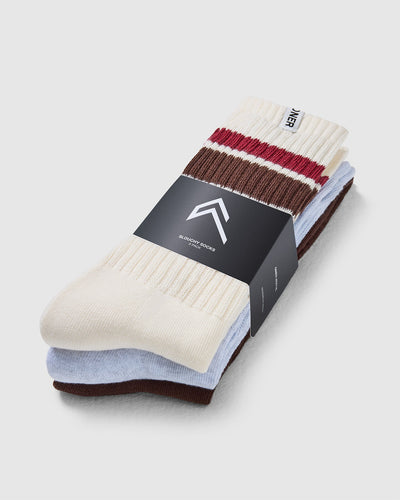 Stripe Slouchy Socks 3 Pack | Ruby Red/ Espresso Brown