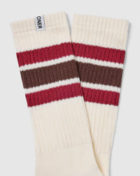 Stripe Slouchy Socks 3 Pack | Ruby Red/ Espresso Brown