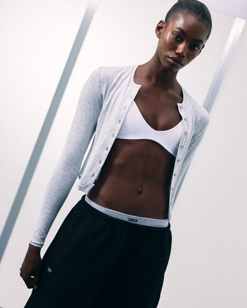 Mellow™ Rib Mid Long Sleeve Cardigan | Light Grey Marl