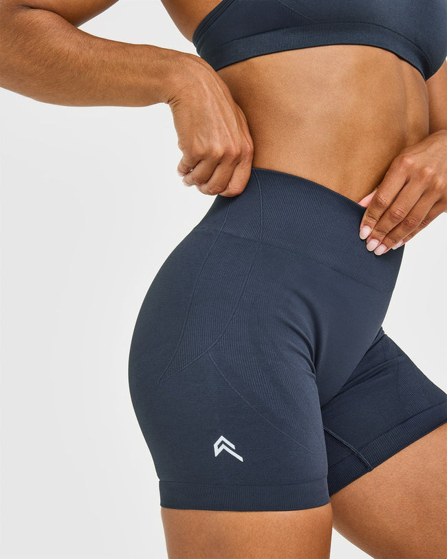 EnhanceLift™ Seamless Shorts with White Logo | True Blue