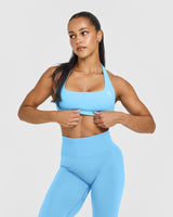 EasyLift™ Halter Bralette with White Logo | Arctic Blue