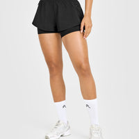 UnifiedMove™ Double Layer Shorts White Logo 5" | Black