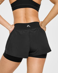 UnifiedMove™ Double Layer Shorts White Logo 5" | Black