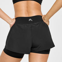 UnifiedMove™ Double Layer Shorts White Logo 5" | Black