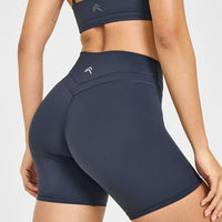 Unified High Waisted Shorts White Logo 6" | True Blue