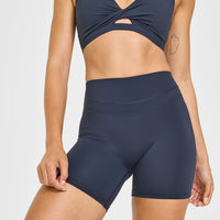 Unified High Waisted Shorts White Logo 6" | True Blue