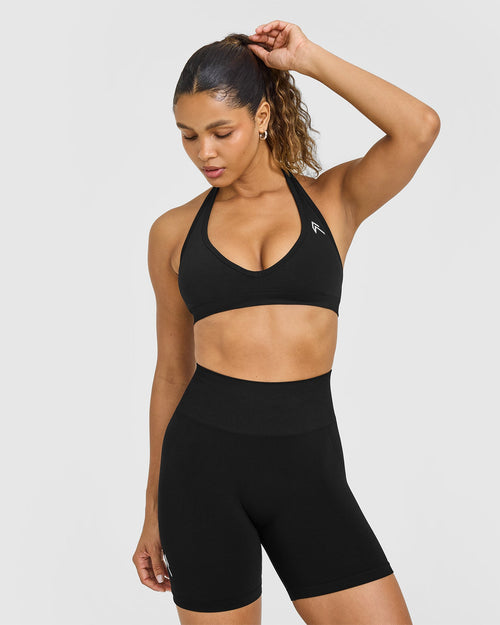 Oner Modal Effortless Seamless Halter Neck Sports Bra | Black