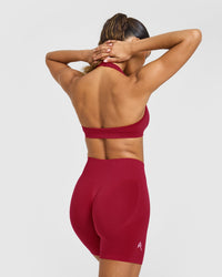 Effortless Seamless Halter Neck Sports Bra | Claret Red