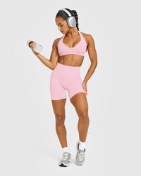 Effortless Seamless Shorts with White Logo | Petal Pink