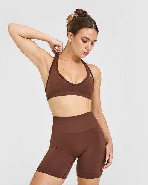 Oner Modal Effortless Seamless Halter Neck Sports Bra | Rustic Brown