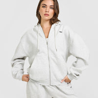 Foundations Zip Through Hoodie | Light Grey Marl
