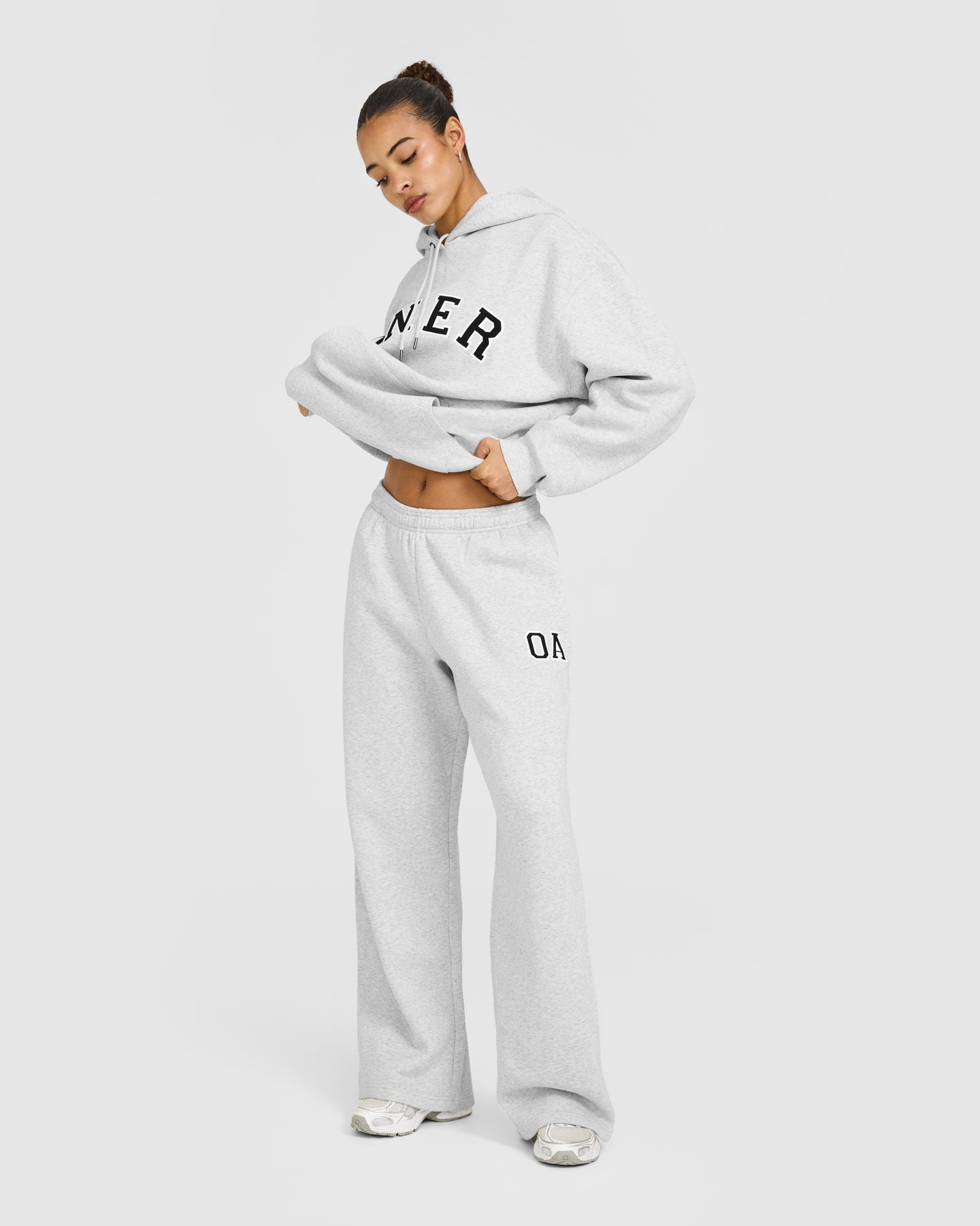 Foundations Oversized Oner Girlfriend Straight Leg Joggers | Light Grey Marl