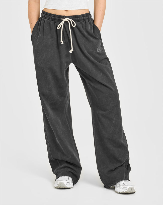 Raw Lounge Wide Leg Joggers | Washed Black