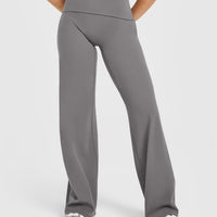 SoftMotion™ Fold Over Straight Leg Bottoms with White Logo | Ash Grey