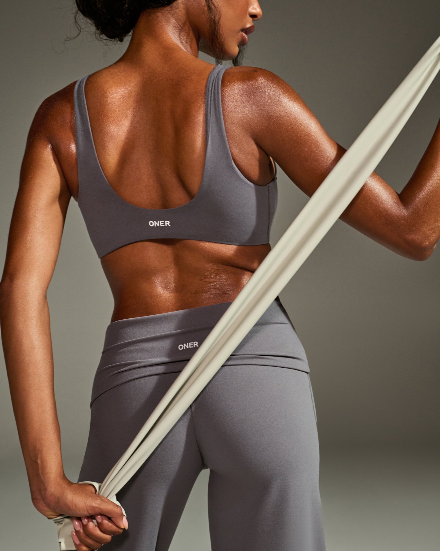 SoftMotion™ Fold Over Straight Leg Bottoms with White Logo | Ash Grey