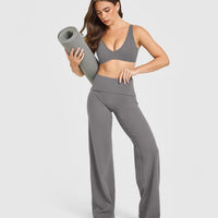 SoftMotion™ Fold Over Straight Leg Bottoms with White Logo | Ash Grey